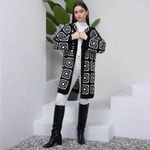 Granny Square Cardigan, Crochet Cardigan, Crochet Afghan Cardigan, Knitted Patch - Picture 1 of 5