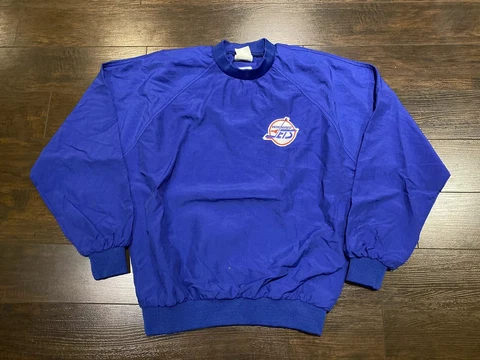 Vintage Winnipeg Jets Pullover Nylon Sweater Size S Embroidered Logo FLAW Cover