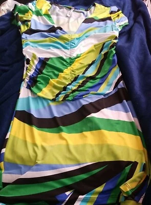 NEW SMALL Green Blue Yellow DESIGN Dress Also in Med & Large check listings - Image 1 of 4