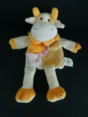 *. DOUDOU PLAT MARIONNETTE BABY NAT VACHE  jaune orange rose blanc ETAT NEUF* - Photo 1/4