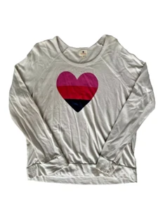 Sundry Striped Heart Print Sweatshirt Vanilla ( 3 ) - Picture 1 of 1