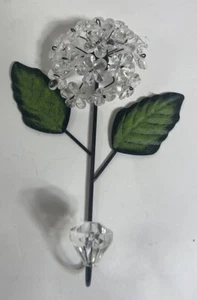 GANCIO APPENDIABITI GIOIELLO metallo foglie plastica finto cristallo fiore cappello 10" parete deco - Foto 1 di 11