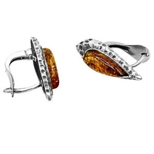 Pendientes Omega de plata esterlina 925 maciza pura miel ámbar báltico marquesa poste - Imagen 1 de 10