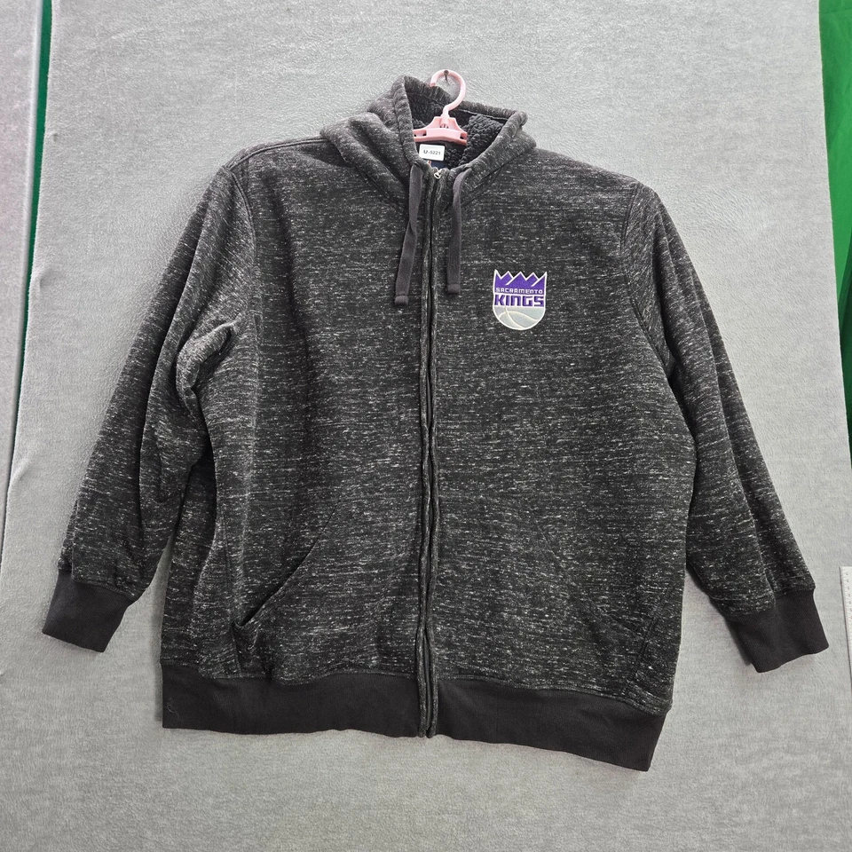 Sacramento Kings Men Sweatshirt 6XL Gray Sherpa Hoodie Logo Full Zip Embroidered - Image 1 of 4
