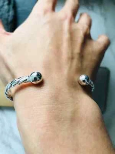 Men’s Solid 925 Sterling Silver Torque Ball Twisted Bangle Bracelet All Size - Picture 1 of 8