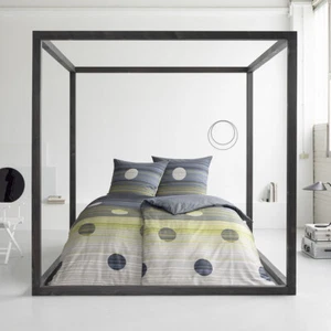 Estella Mako-Satin Bettwäsche 155x220 Bailey Punkte Streifen petrol 4803-50 - Bild 1 von 4