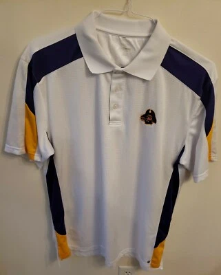 East Carolina ECU Pirates S/S Polo. Size large white w/purple/yellow - Image 1 of 4