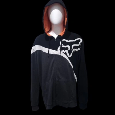 Fox Racing Riktor Black White & Orange Zip Front Fleece Hooded Jacket Size 2XL - Image 1 of 4