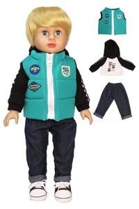 Jungen Puppenkleidung 18" Hose Jeans Hemd Go Cart Weste türkis schwarz passt AG Junge Puppen - Bild 1 von 8