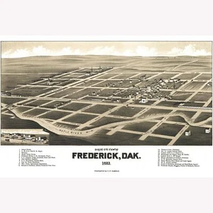 Mapa de los territorios de Federico, Dakota 1883; antiguo mapa ojo de pájaro - Imagen 1 de 11