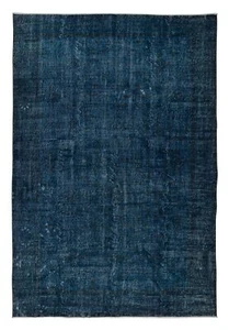 7x10.2 Ft Royal Blue Handmade Rug from Turkey, Solid Navy Blue Overdyed Carpet - Picture 1 of 5