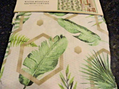 new~ fabric SHOWER CURTAIN ~Palm Jungle Leaves Forest Look ~Green Tropical look - Image 1 of 4