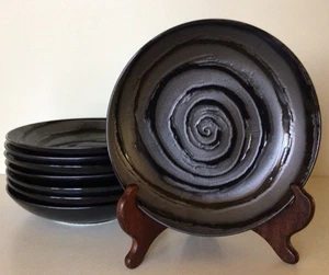 MINO WARE ~ JAPAN ~ Eight 7 1/2” Soup/Salad Bowls ~ Black - Picture 1 of 8