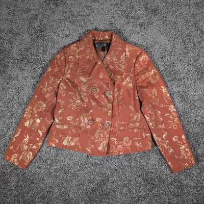 VTG Apostrophe Metallic Floral Blazer Women's 14 Rust Gold Double Breasted EUC - Image 1 of 4