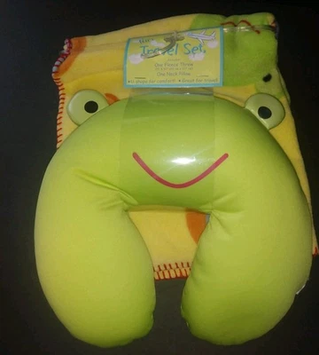 Frog Kid's Fleece Throw Blanket 35"x50" & Neck Pillow Travel Set New With Tags - Image 1 of 4