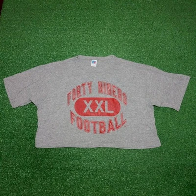Vintage San Francisco 49ers Cropped T-Shirt RUSSELL Tri-Blend Rayon 80s Mens XL - Image 1 of 4