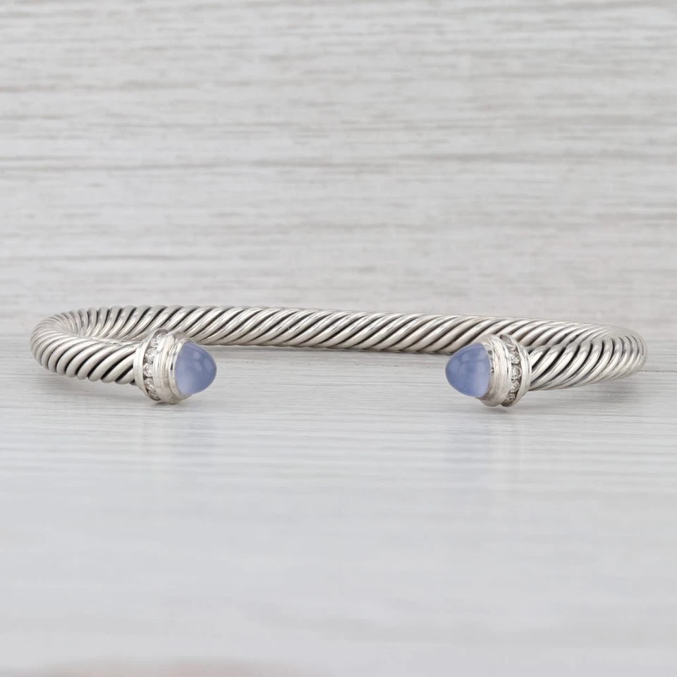Bracelete David Yurman calcedônia punho de diamante prata esterlina 7" 5mm - Imagem 1 de 4