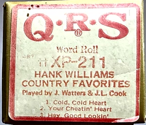 HANK WILLIAMS FAVORITES VINTAGE QRS WORD ROLL PLAYER PIANO MUSIC ROLL #HP 211 - Picture 1 of 2
