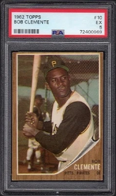 Tarjeta de béisbol 1962 Bob (Roberto) Clemente Topps #10 graduada PSA 5 excelente (EX) Foto 1 de 2