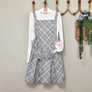 🎀 NWT Paisley Lane Girls Size 10 Plaid Pinafore Dress w/ Shirt & Pocket Belt - Picture 1 of 6