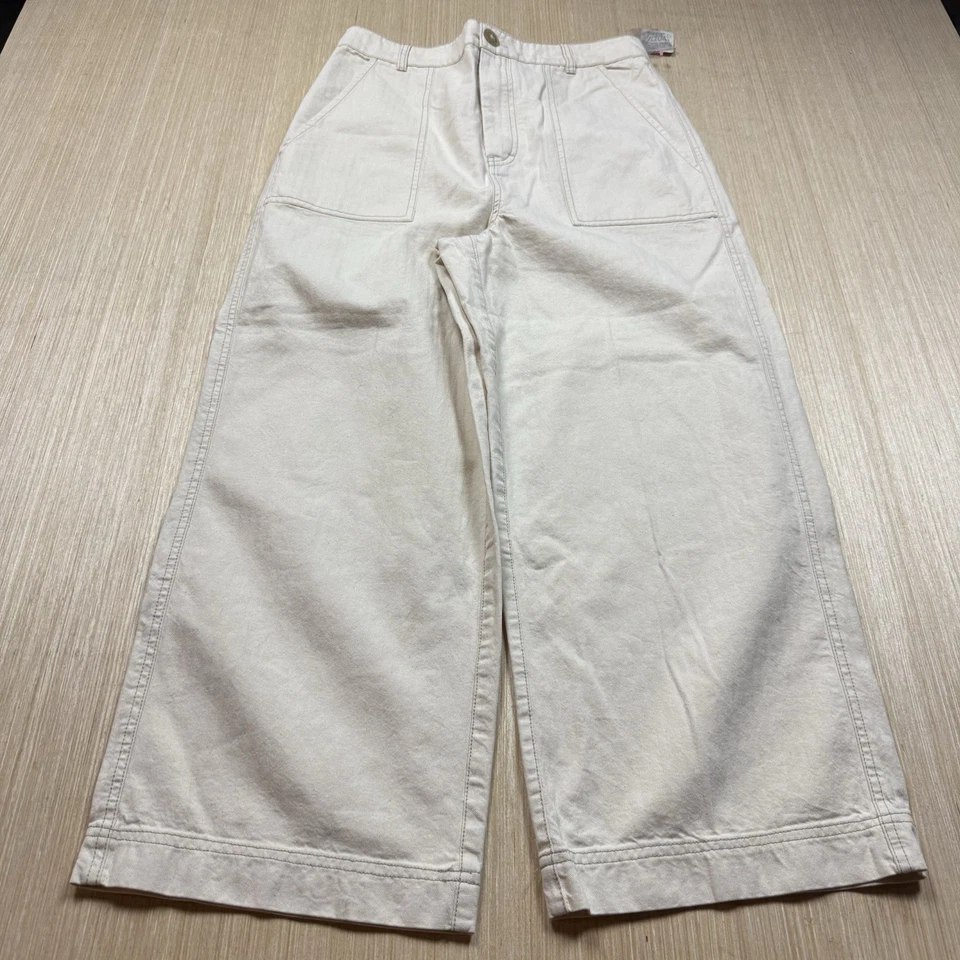 Free People Wide Leg Painters Buckle Back Pants Baggy Size 10 Natural 31x25 - Image 1 of 4