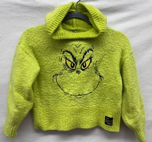 The Grinch By Justice Girls S (7/8) Lime Green Hooded Sweater 65% Nylon 35% Acr - Picture 1 of 5