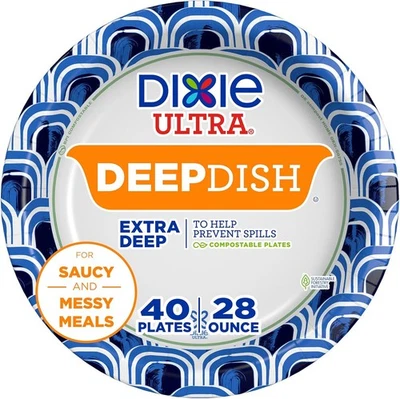 Dixie Ultra, Platos de Papel Deep Dish, 28 OZ, 40 40 unidades (Paquete de 1), índigo  Foto 1 de 4