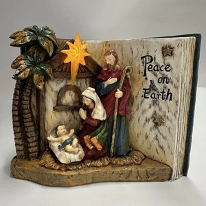 Krippe offen blau Buch Jesus Maria Josef 5" hoch Stern funkelt Harz 2009 - Bild 1 von 17