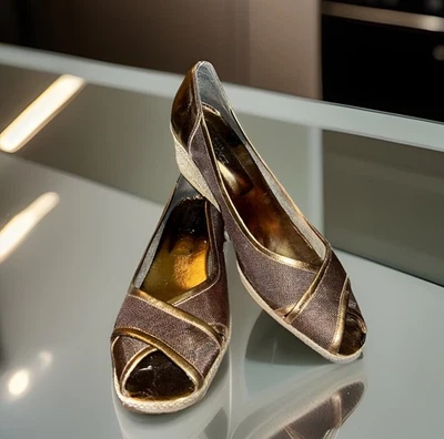 Sesto Meucci Women's Shoes Size 10 Italian Metallic  Bronze Open Toe Wedge Heels - Image 1 of 4