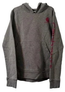 Carhartt Hooded Sweatshirt Youth Girls XL (14) Gray Pink Logo Hoodie Pullover  - Picture 1 of 10