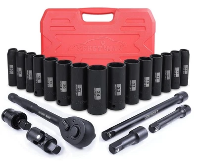 21PCS Drive Deep Impact Socket Set,1/2-Inch Metric Socket Set,(10-24mm),6 Poi... - Image 1 of 4