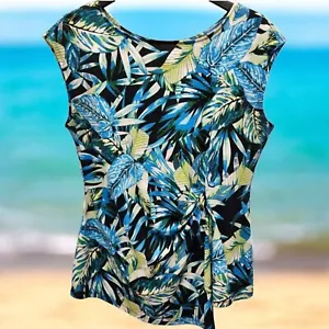 Top camicia donna grande Jules and Leopold blu tropicale verde vita stretta - Foto 1 di 6