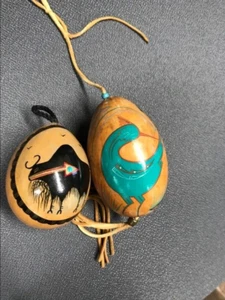 VTG NATIVE AMERICAN NAVAJO CHRISTMAS ORNAMENT GOURD RATTLE ROBERT RIVERA PHILLIP - Picture 1 of 11