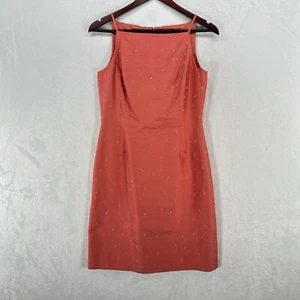 Vintage Ann Taylor Dress Womens 6 Petite Coral Pink Beaded Dupioni Silk 90s Y2K - Picture 1 of 12