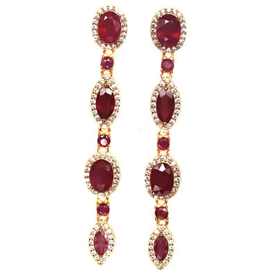 Heated Rote Rubin & Zirkonia Tropfen-Ohrringe Silber 925 Sterling - Bild 1 von 4