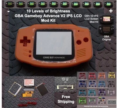 10 Level Brightness GBA V2 IPS LCD Mod Kit w/glass lens - Orange - Image 1 of 4