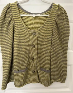Anthropologie Moth Cardigan Sweater Women Size L Large Yellow Pockets - Picture 1 of 3