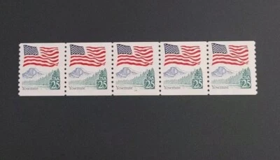 U.S. Sc. #2280: 25c Flag over Yosemite PNC Strip of 5, MNH, Plate #14. Free Ship - Image 1 of 3