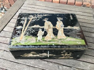 ANCIENNE BOITE METAL DECOR JAPONISANT JAPON STYLE NAPOLEON III - Picture 1 of 6