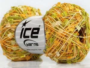 Cream Orange Green Mini Butterfly #41747 Ice Tiny Flag Ribbon Yarn 50gr 164yds - Picture 1 of 3