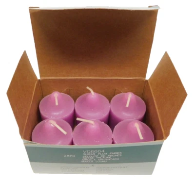 Nuevo de Lote Antiguo Retirado PartyLite Caja de 6 Velas Votivas Púrpura Azúcar Ciruela Faries V06664 Foto 1 de 2