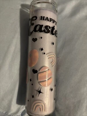 Ручная свеча рукоделие с пасхальной наклейкой фиолетовый веселый подарок - Изображение 1 из 2