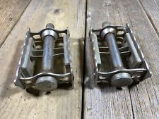 ANTIQUE VINTAGE LYOTARD FRANCE BIKE BICYCLE PEDALS 9/16” SILVER RAT TRAP USED