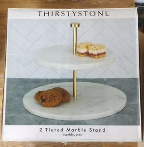 2 Tiered Natural Marble Pastry- Appetizers  Stand, By Thirstystone New - Picture 1 of 1