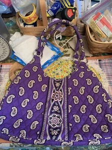 Vera Bradley Vintage Purple Paisley Large Satchel Shoulder Purse EUC - Picture 1 of 12