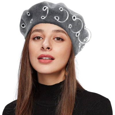 Punk Hierro Anillo Boina Pintor Sombrero Mujer Otoño e Invierno Boina Francesa Sombrero Foto 1 de 4