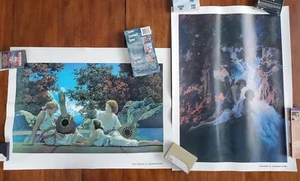 Vintage Maxfield Parrish Art Print Posters (2) Lute Players + Waterfall 19x26" - Picture 1 of 24
