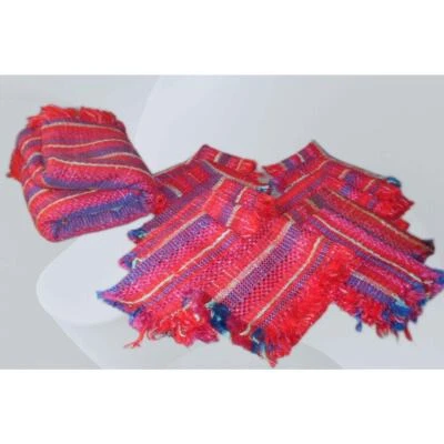 Woven Red Striped Tablecloth w/11 Matching Mats - Image 1 of 4