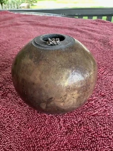 Jim Barbagallo 3" Copper Iridescent RAKU Vase w/ Silver Metal Insert Signed 1998 - Picture 1 of 4