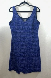 LL Bean Sleeveless Dress Blue Geometric Size Medium Tank Style Empire Waist V - Picture 1 of 5